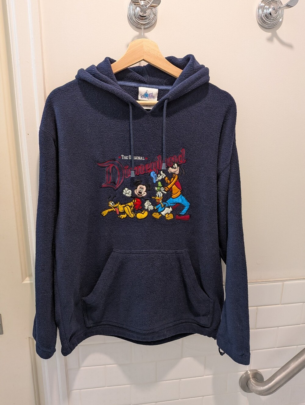 The Original Disneyland Fleece Hoodie Mickey Goofy Donald Pluto Navy Size S